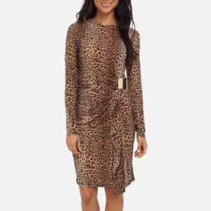Michael Kors Logo Plate Faux Wrap Leopard Print Dress
